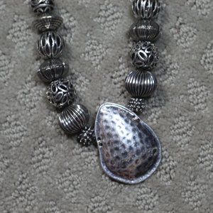 Chico's 25" Hammered Silver-toned Statement Necklace